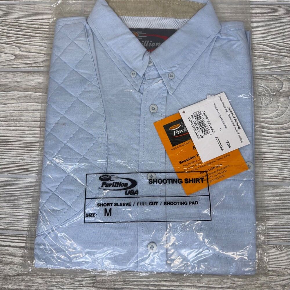 PAVILION USA Shooting Shirt SS Button Front Blue Mens Medium Padded Shoulder RH